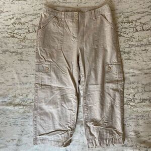 Liz Claiborne Linen Cargo Crop Pants Y2K 90s oatmeal